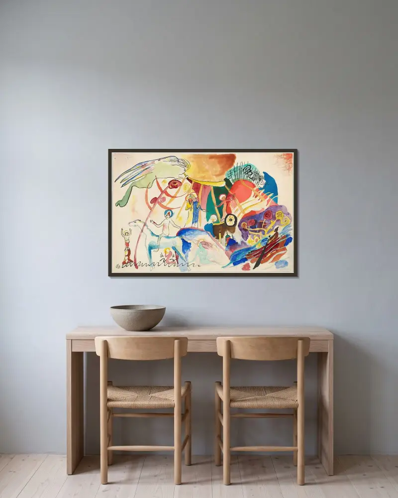 Studie zu ‚Allerheiligen II (Komposition mit Heiligen)' von Wassily Kandinsky gerahmt an einer Wand