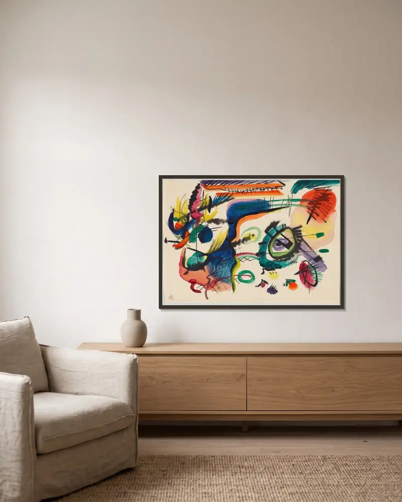 Skica ke 'Kompozici VII' I, Wassily Kandinsky v rámu na stěně