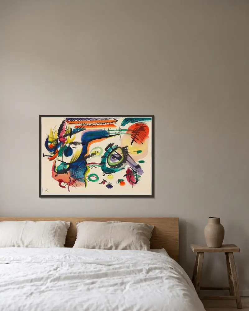 Skica ke 'Kompozici VII' I, Wassily Kandinsky v rámu na stěně