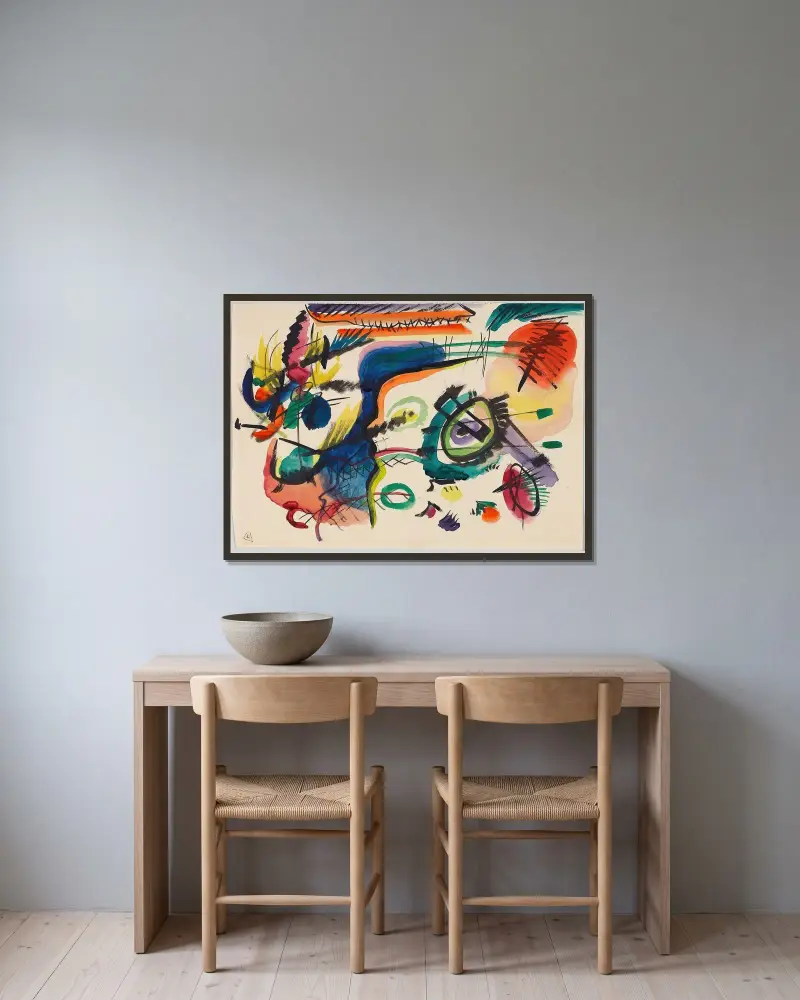 Skica ke 'Kompozici VII' I, Wassily Kandinsky v rámu na stěně