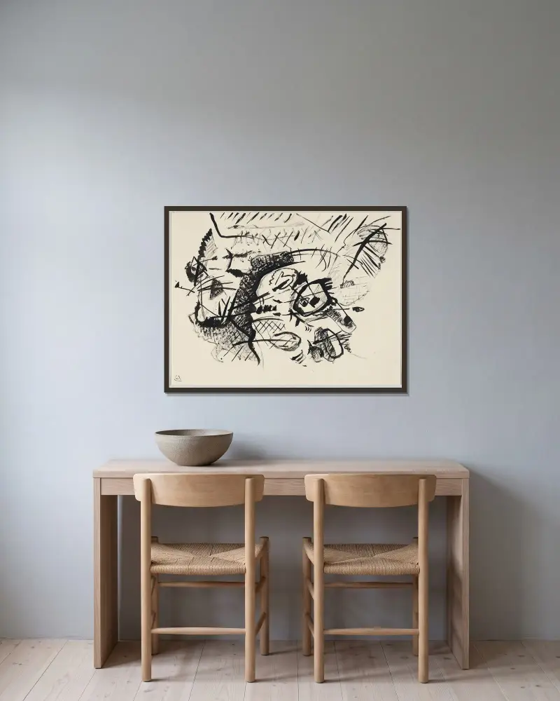 Studie ke Kompozici VII II, Wassily Kandinsky v rámu na stěně