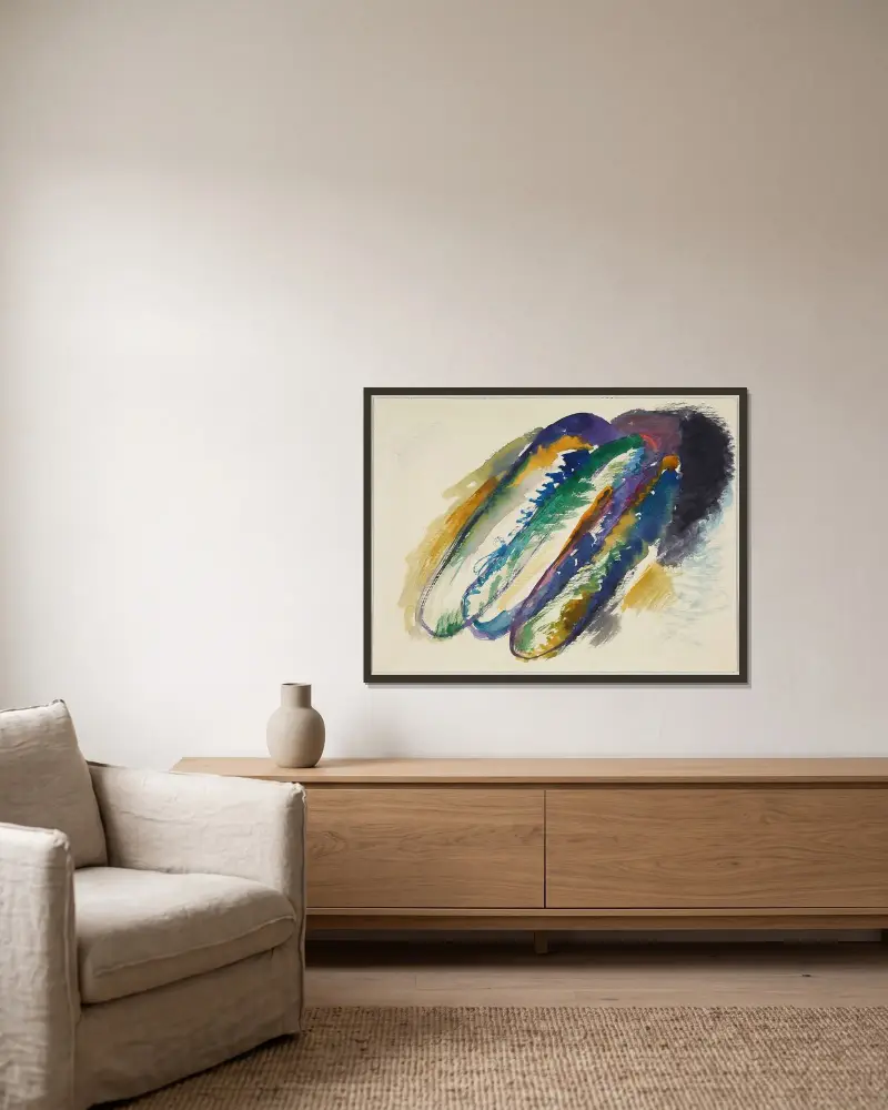 Skizze zu ‚Komposition VII' von Wassily Kandinsky gerahmt an einer Wand