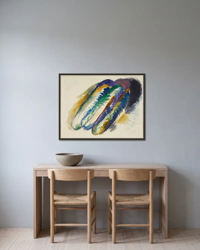 Skizze zu ‚Komposition VII' von Wassily Kandinsky gerahmt an einer Wand