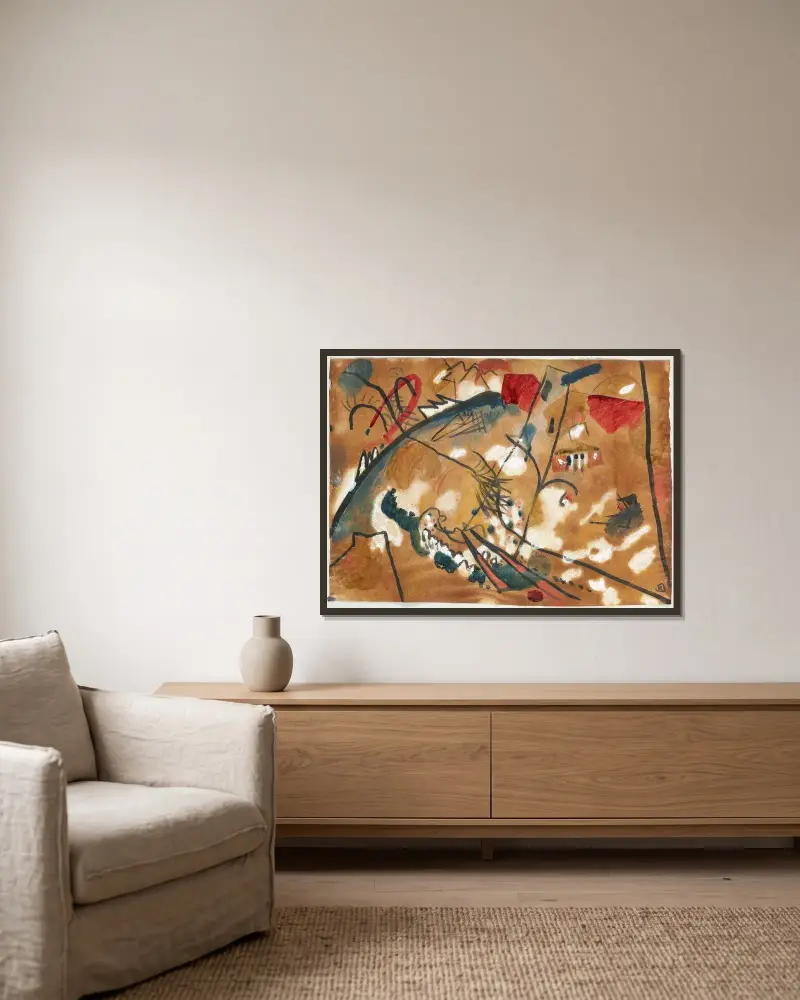 Vorstudie zu 'Improvisation 24 (Troika II)' von Wassily Kandinsky gerahmt an einer Wand