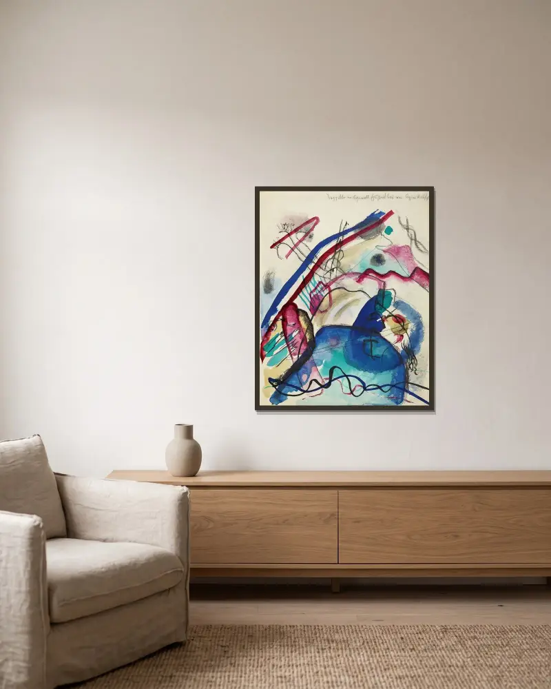 Draft for ‘Picture with a white border’ iv av Wassily Kandinsky inramad på en vägg