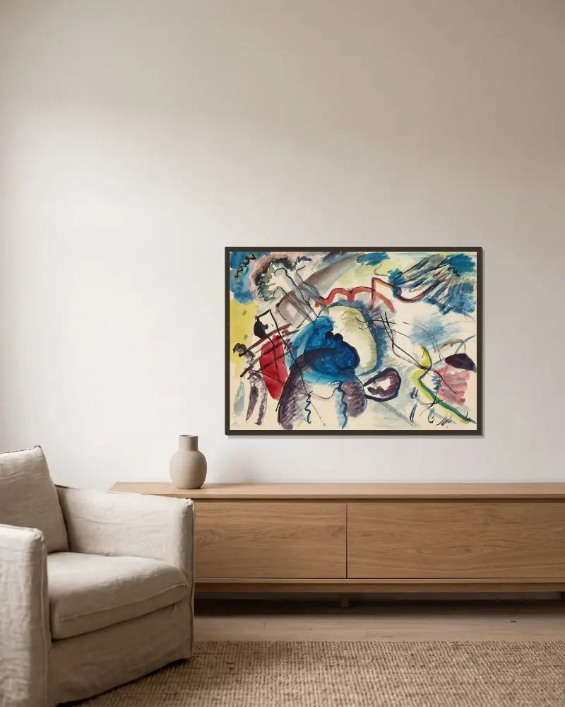 Draft for ‘Picture with a white border’ av Wassily Kandinsky inramad på en vägg