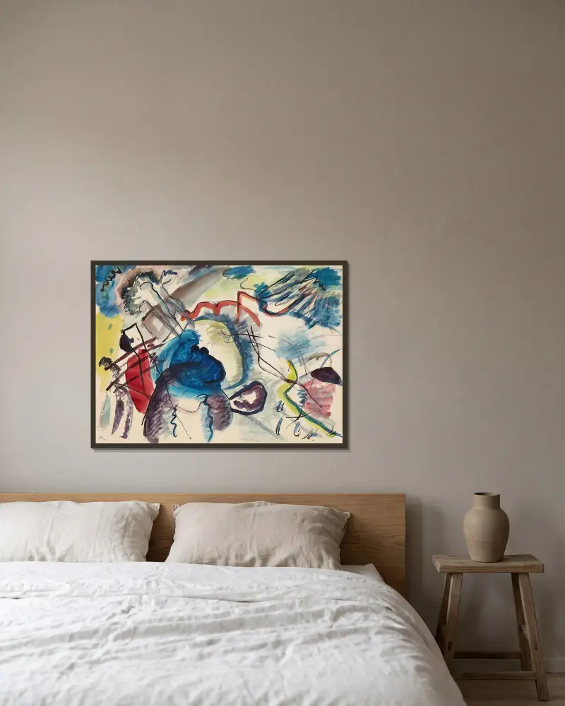 Draft for ‘Picture with a white border’ av Wassily Kandinsky inramad på en vägg