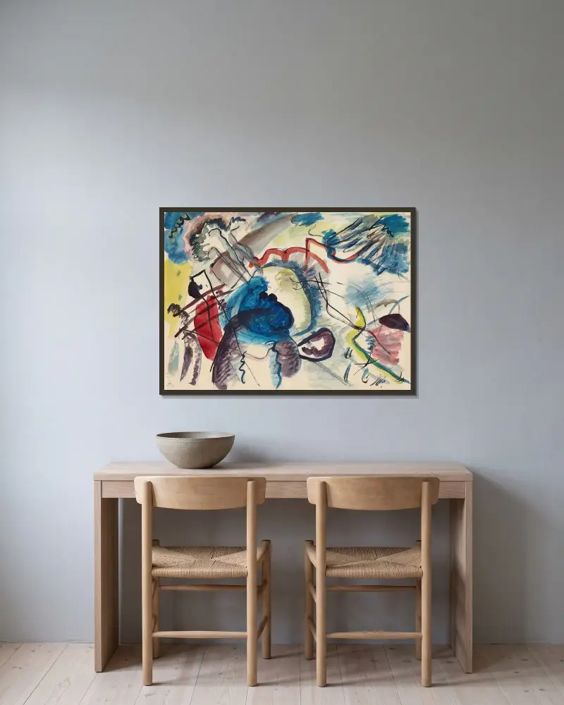Draft for ‘Picture with a white border’ av Wassily Kandinsky inramad på en vägg