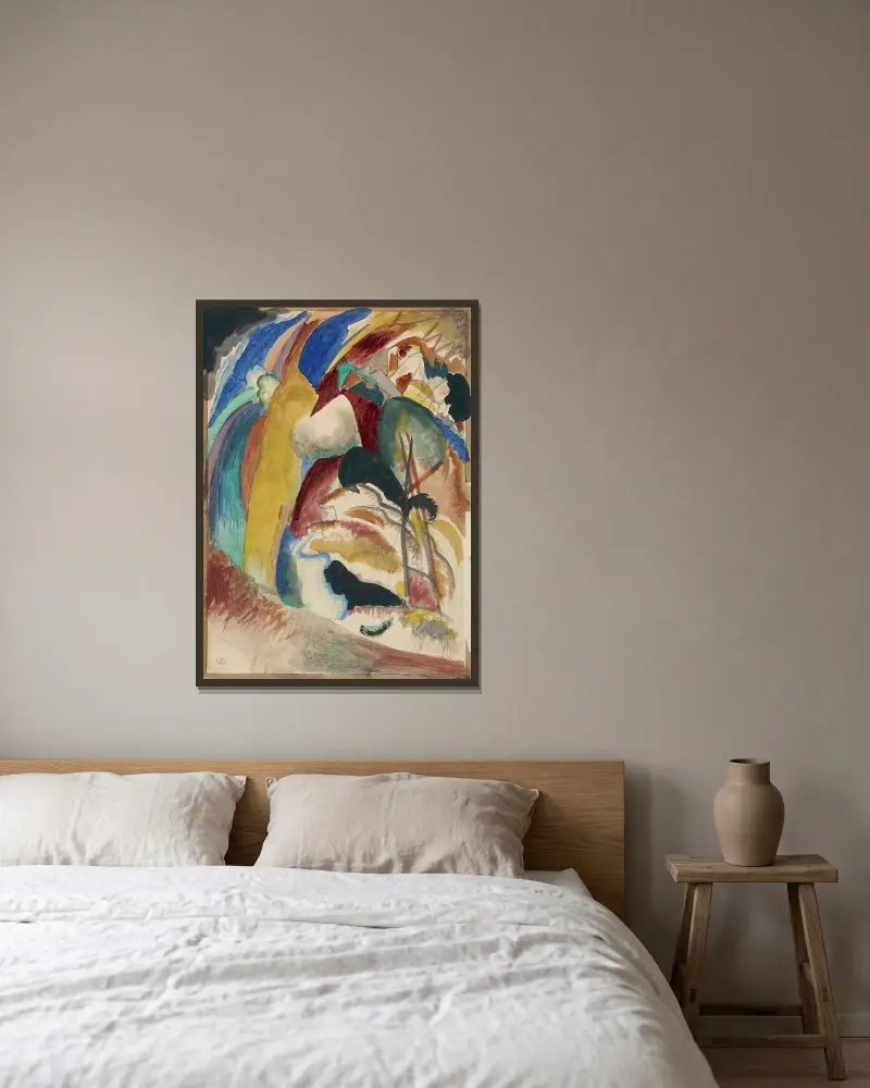 Draft for ‘Picture with White Form’ av Wassily Kandinsky inramad på en vägg
