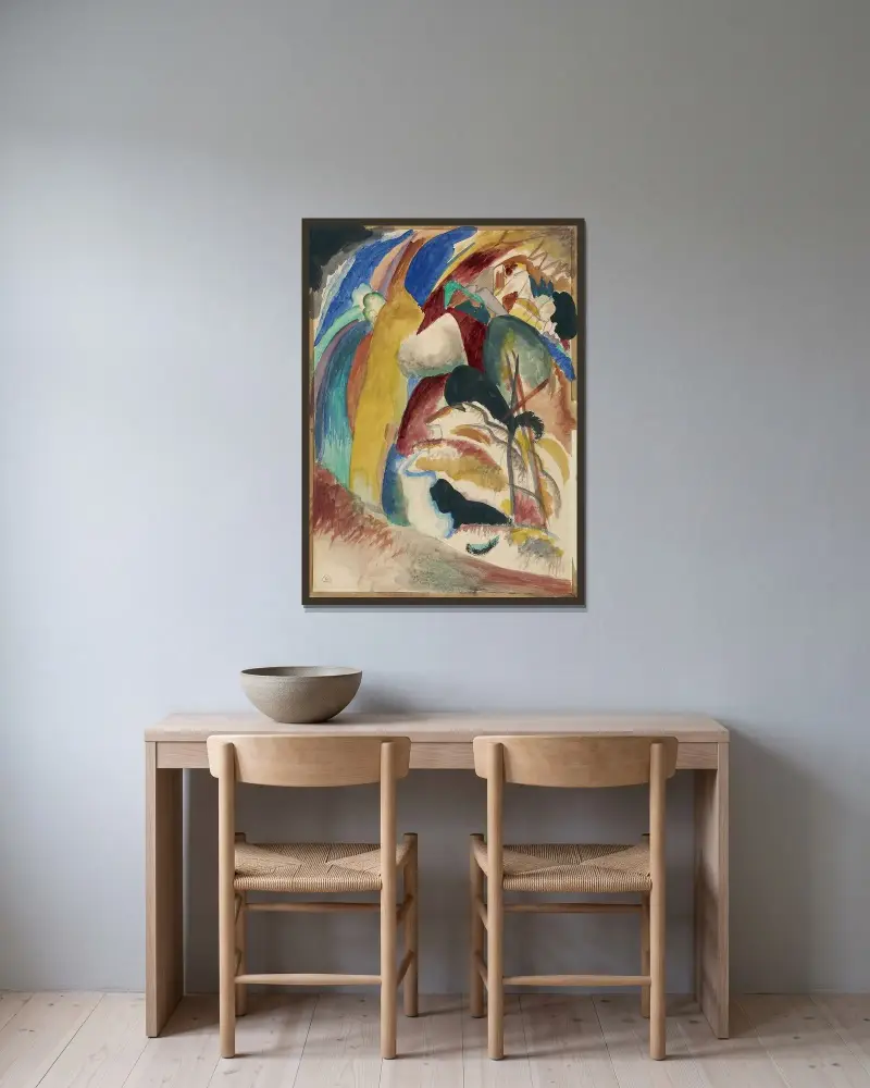 Draft for ‘Picture with White Form’ av Wassily Kandinsky inramad på en vägg