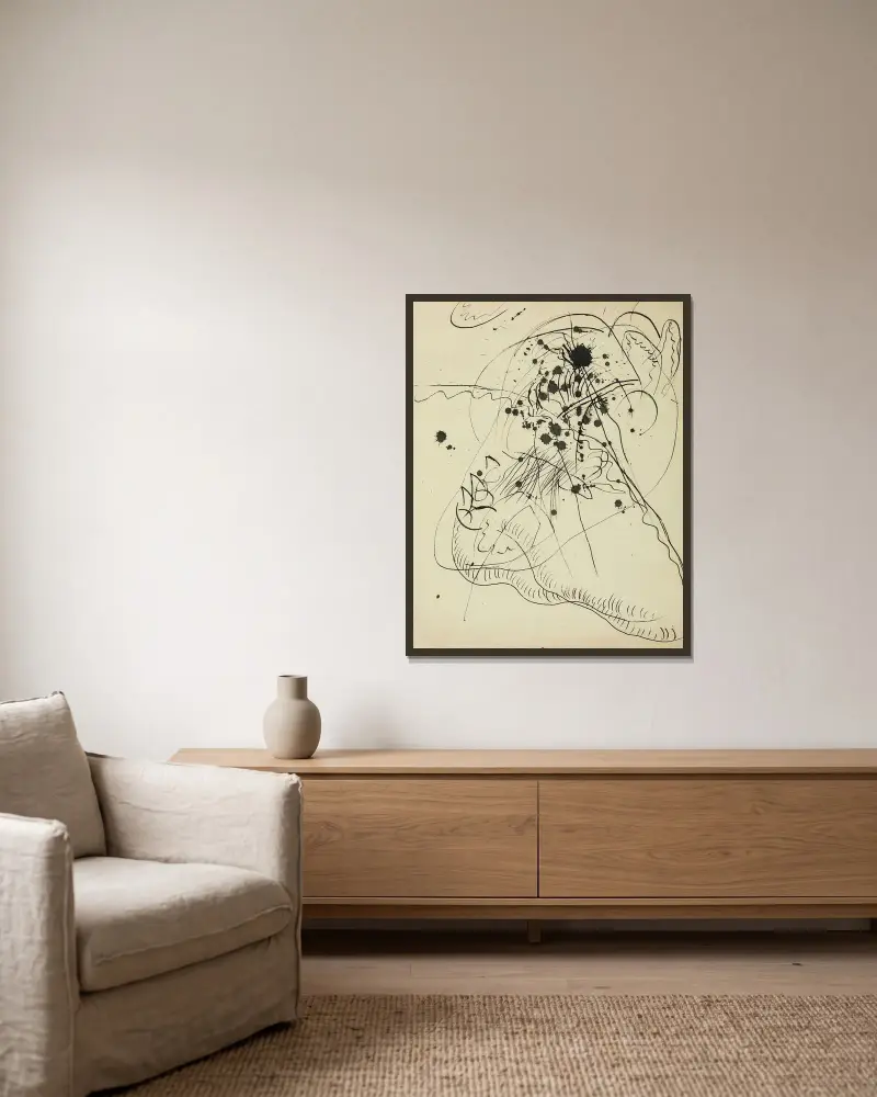 Rysunek według „Blauer Fleck”, Wassily Kandinsky w ramie na ścianie