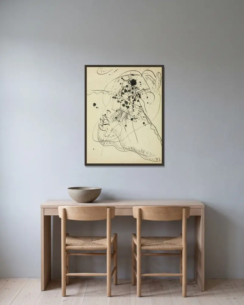 Rysunek według „Blauer Fleck”, Wassily Kandinsky w ramie na ścianie