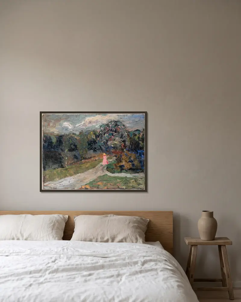 Skymning i en engelsk trädgård, München av Wassily Kandinsky inramad på en vägg