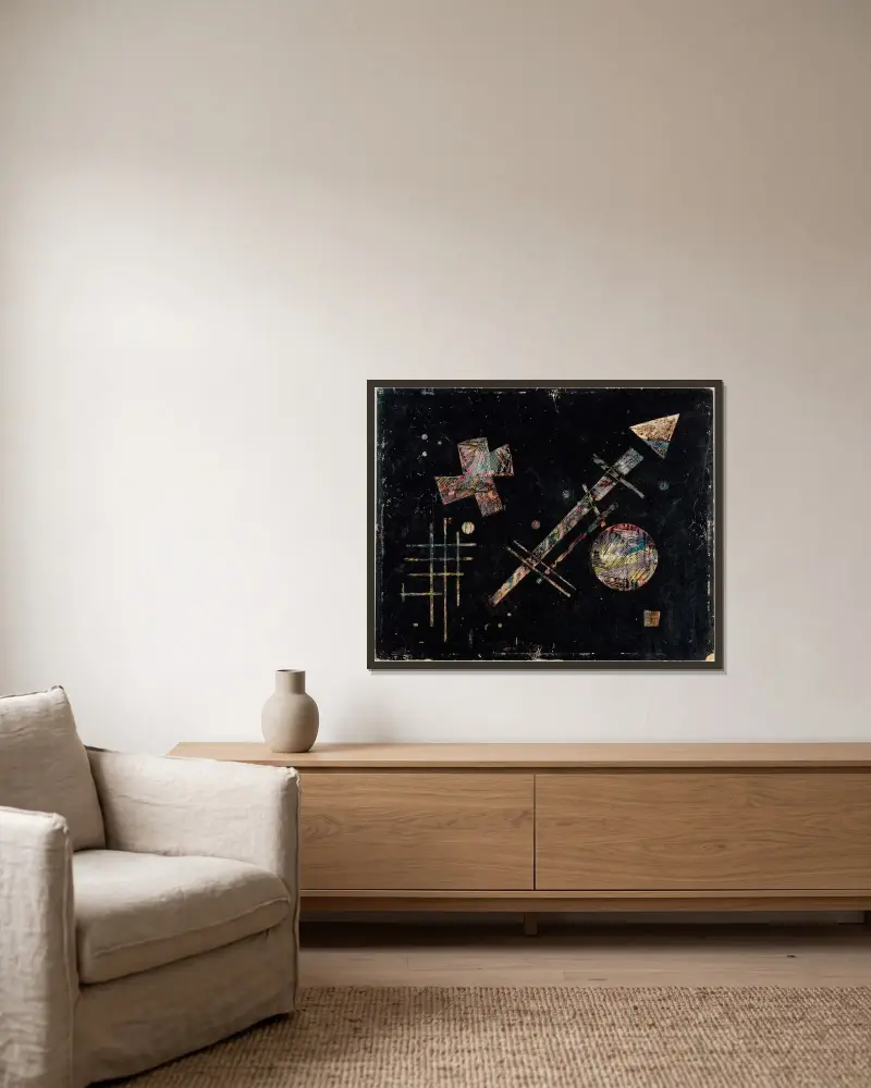 Einzelne Klänge von Wassily Kandinsky gerahmt an einer Wand