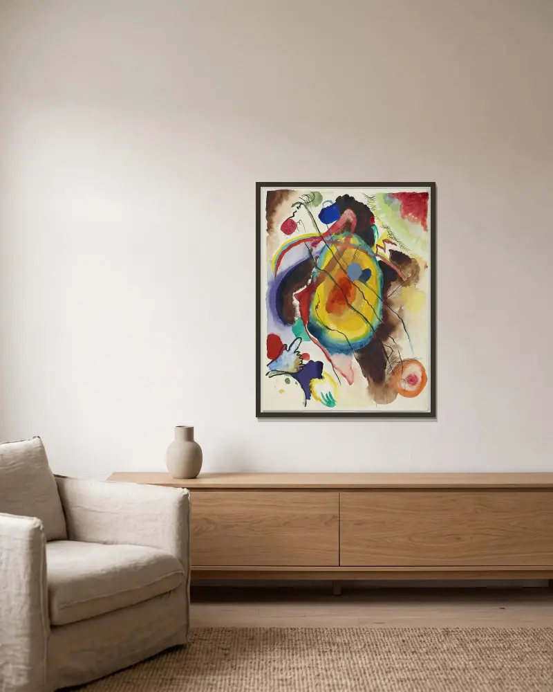 Entwurf zu einem Wandbild für Edwin R. Campbell av Wassily Kandinsky inramad på en vägg