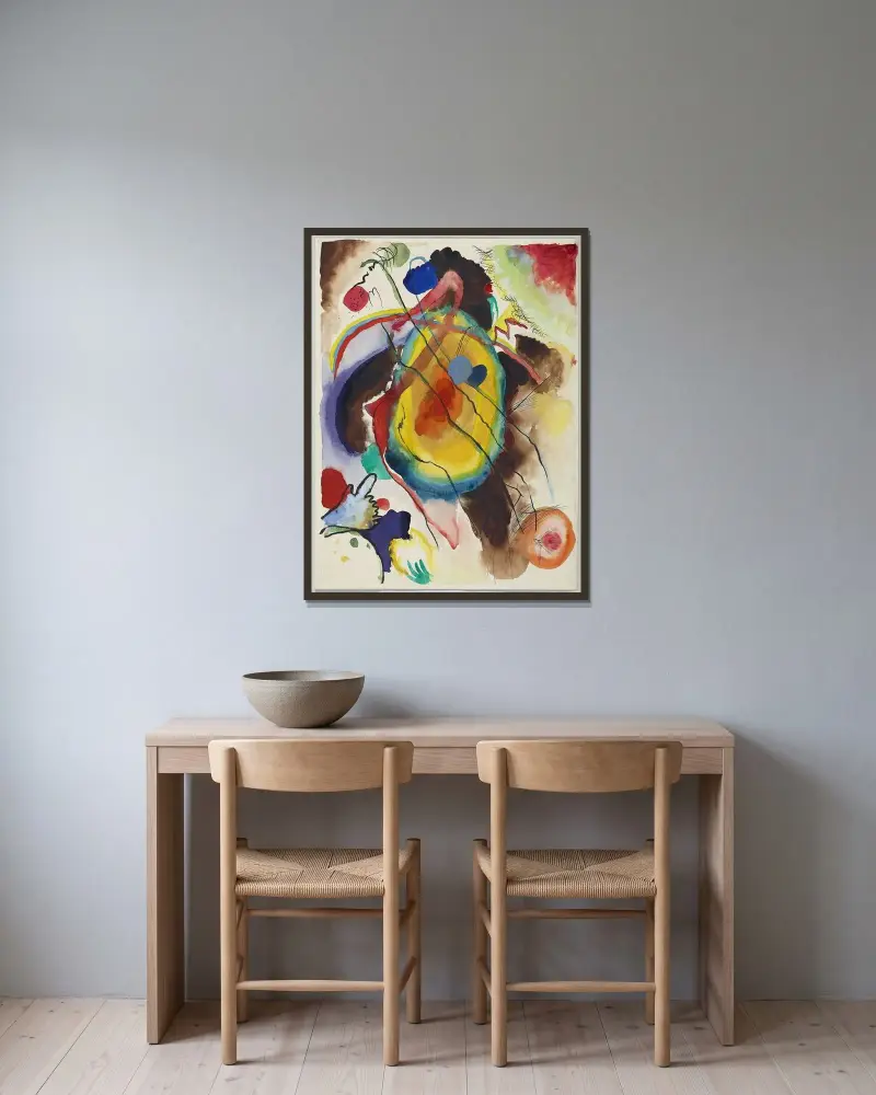 Entwurf zu einem Wandbild für Edwin R. Campbell av Wassily Kandinsky inramad på en vägg
