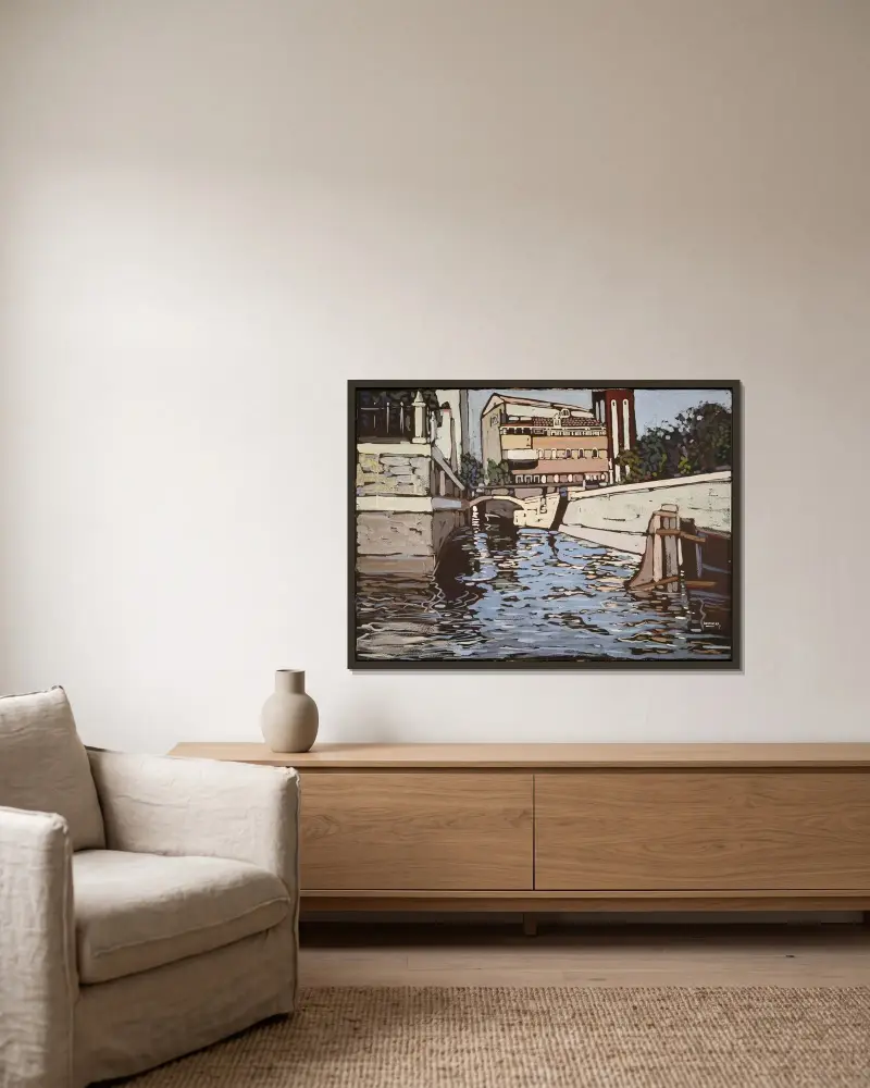 Erinnerung an Venedig 3 (Kanal) av Wassily Kandinsky inramad på en vägg