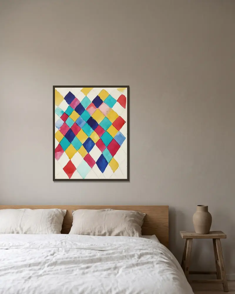 Farbstudie mit Rauten von Wassily Kandinsky gerahmt an einer Wand