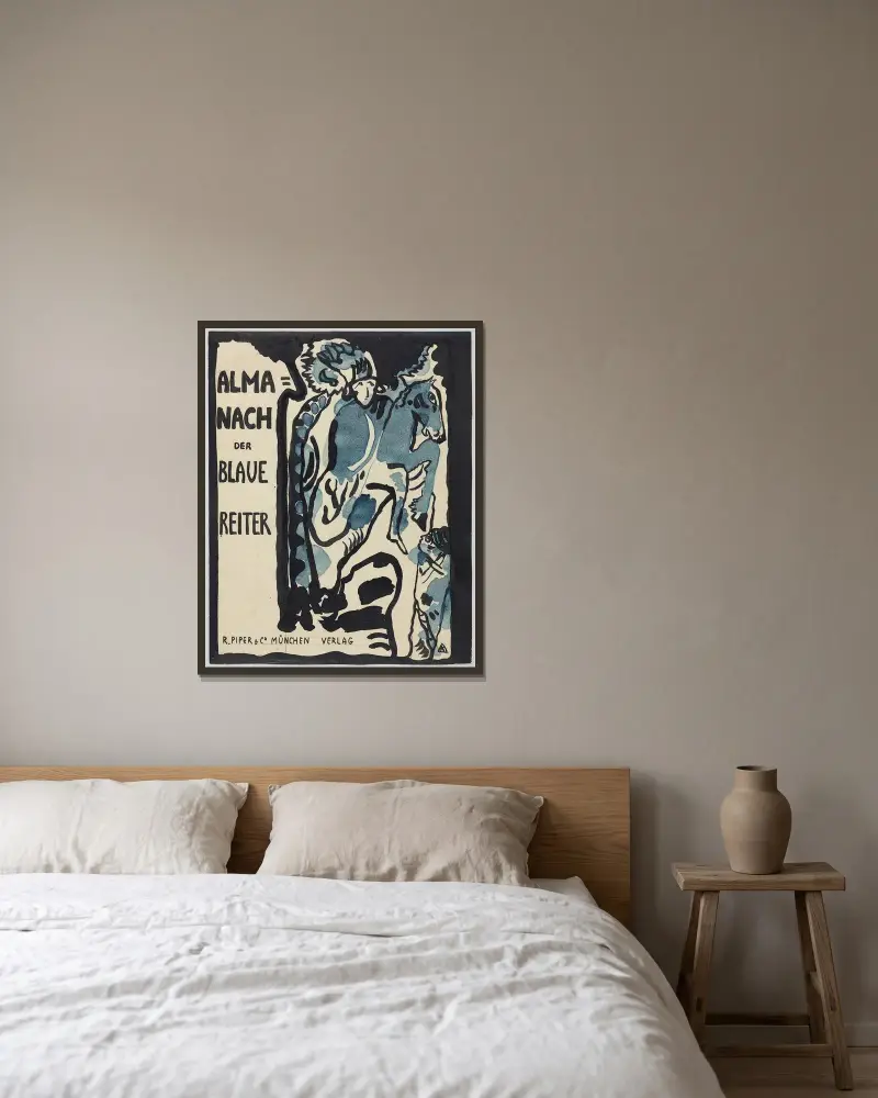 Final design for the cover of the almanac ‘The Blue Rider’ av Wassily Kandinsky inramad på en vägg