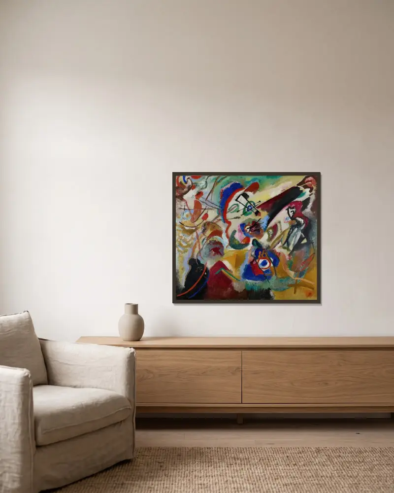 Fragment 2 für Komposition VII von Wassily Kandinsky gerahmt an einer Wand
