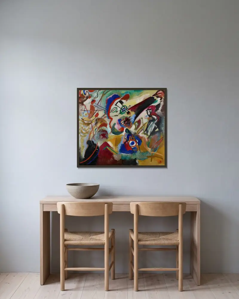Fragment 2 für Komposition VII von Wassily Kandinsky gerahmt an einer Wand