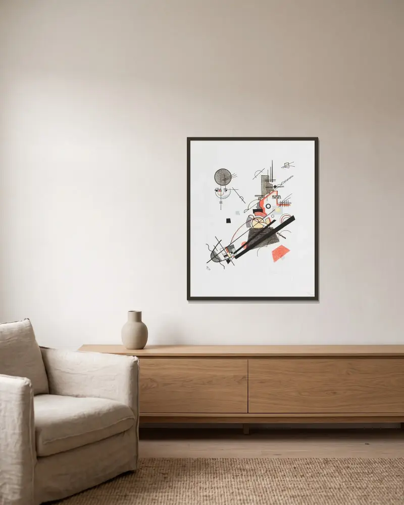 Fröhlicher Aufstieg av Wassily Kandinsky inramad på en vägg