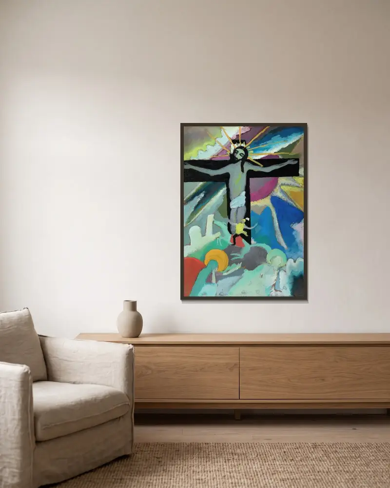 Gekreuzigter Christus av Wassily Kandinsky inramad på en vägg