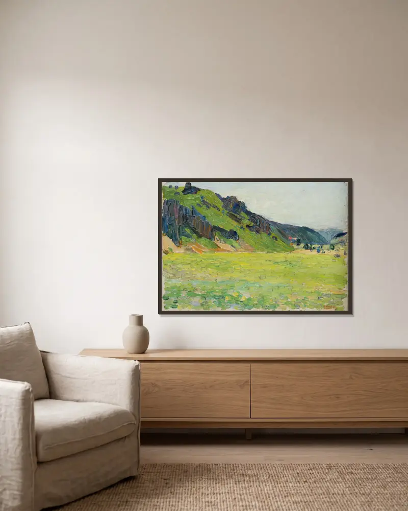 Kallmünz—Light-Green Mountains av Wassily Kandinsky inramad på en vägg