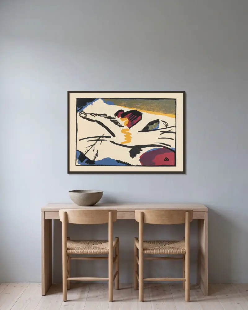 Klänge Pl.04 av Wassily Kandinsky inramad på en vägg