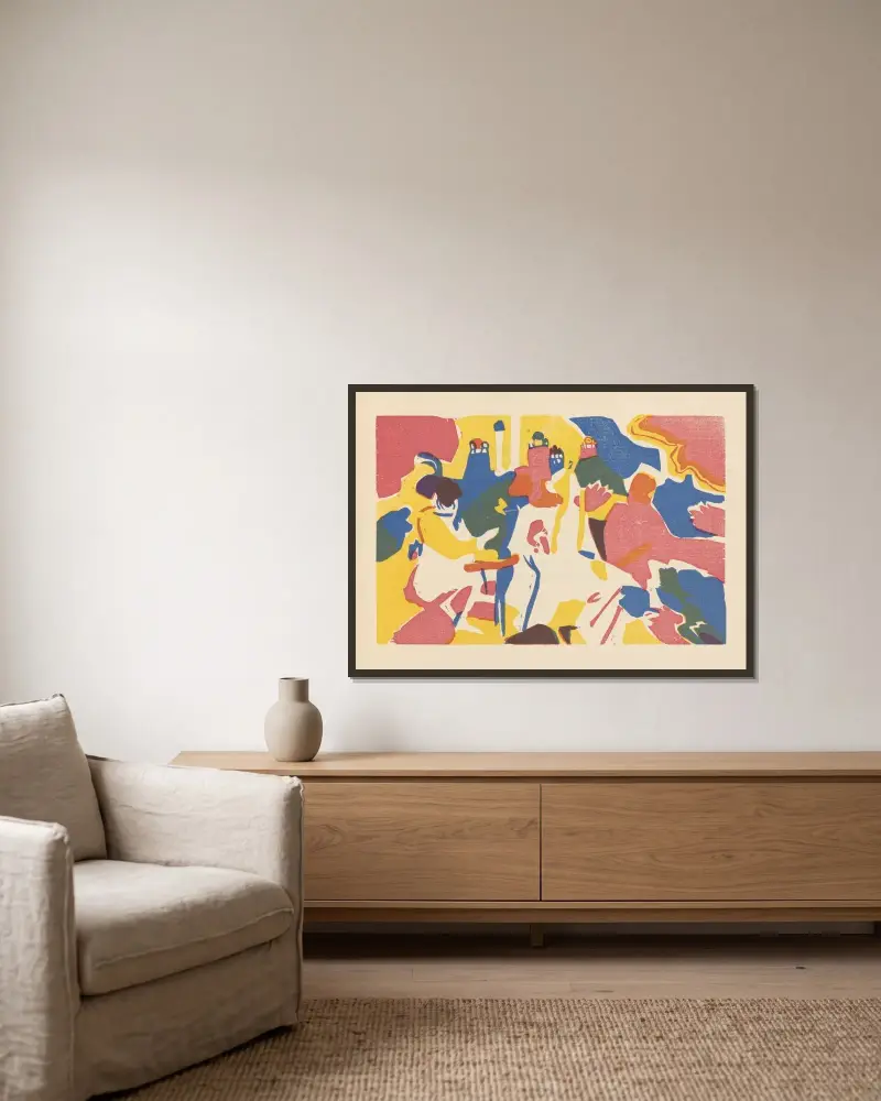 Klänge Pl.19 av Wassily Kandinsky inramad på en vägg