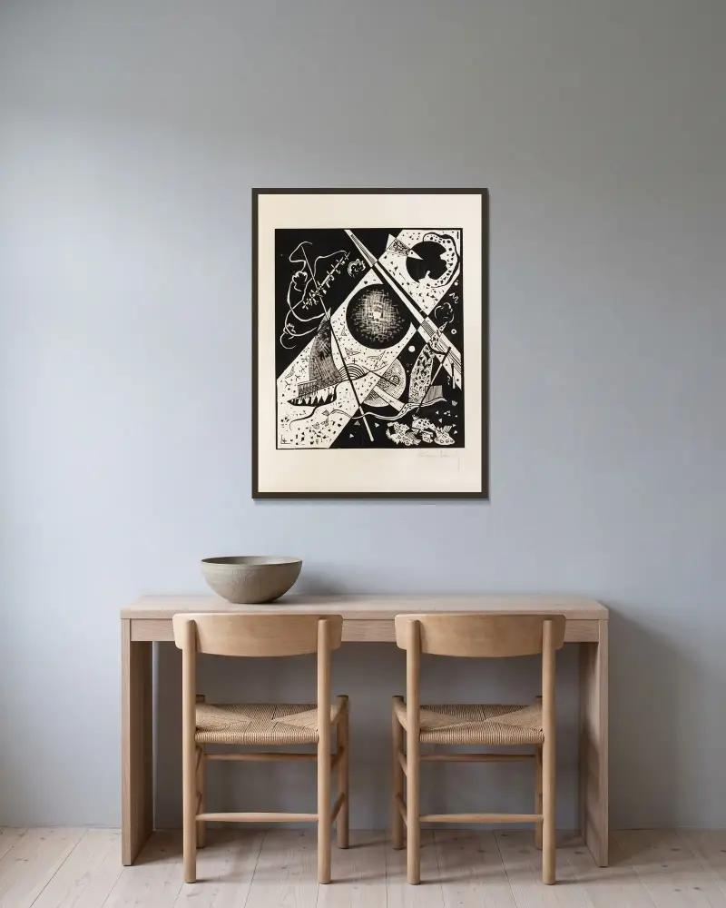 Kleine Welten (Small Worlds) VI, 1922 – nr 1 av Wassily Kandinsky inramad på en vägg