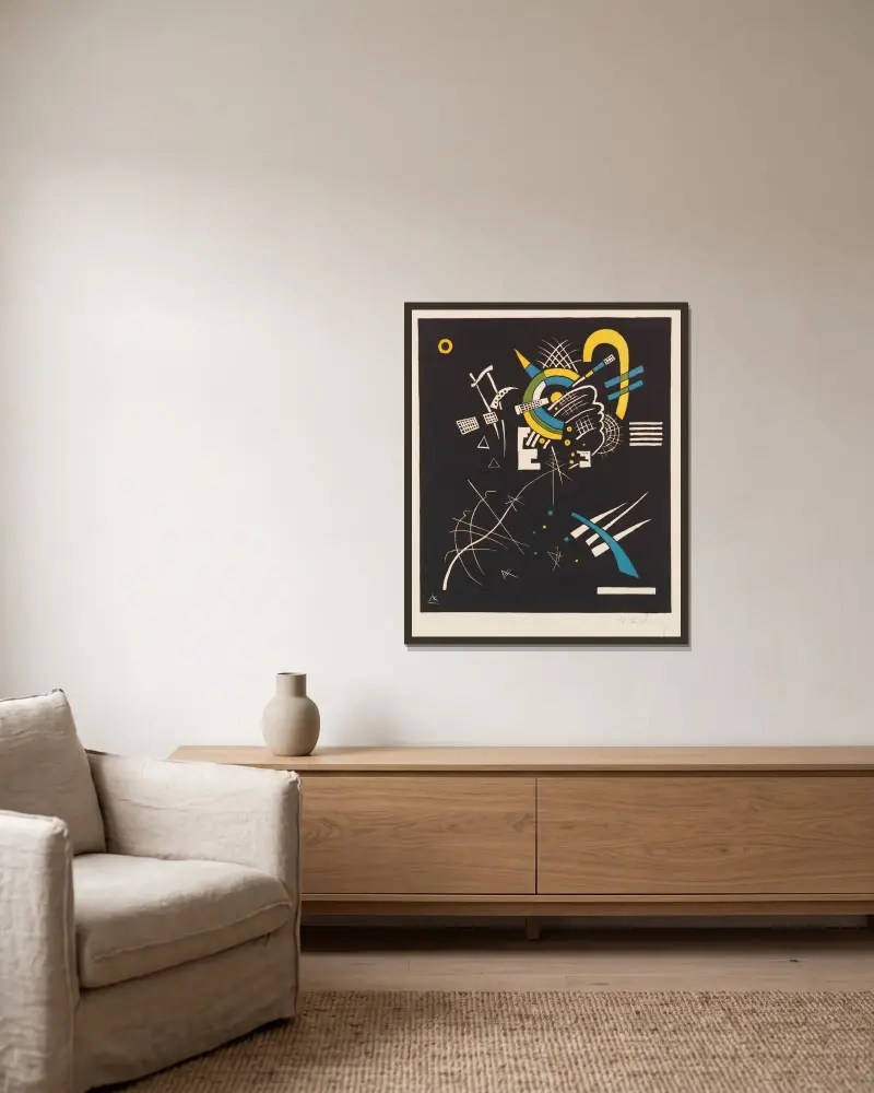 Kleine Welten (Small Worlds) VII av Wassily Kandinsky inramad på en vägg