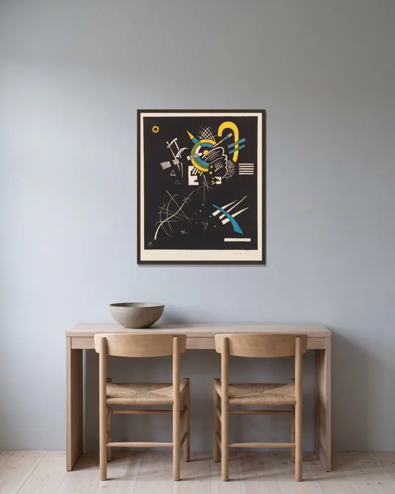 Kleine Welten (Small Worlds) VII av Wassily Kandinsky inramad på en vägg