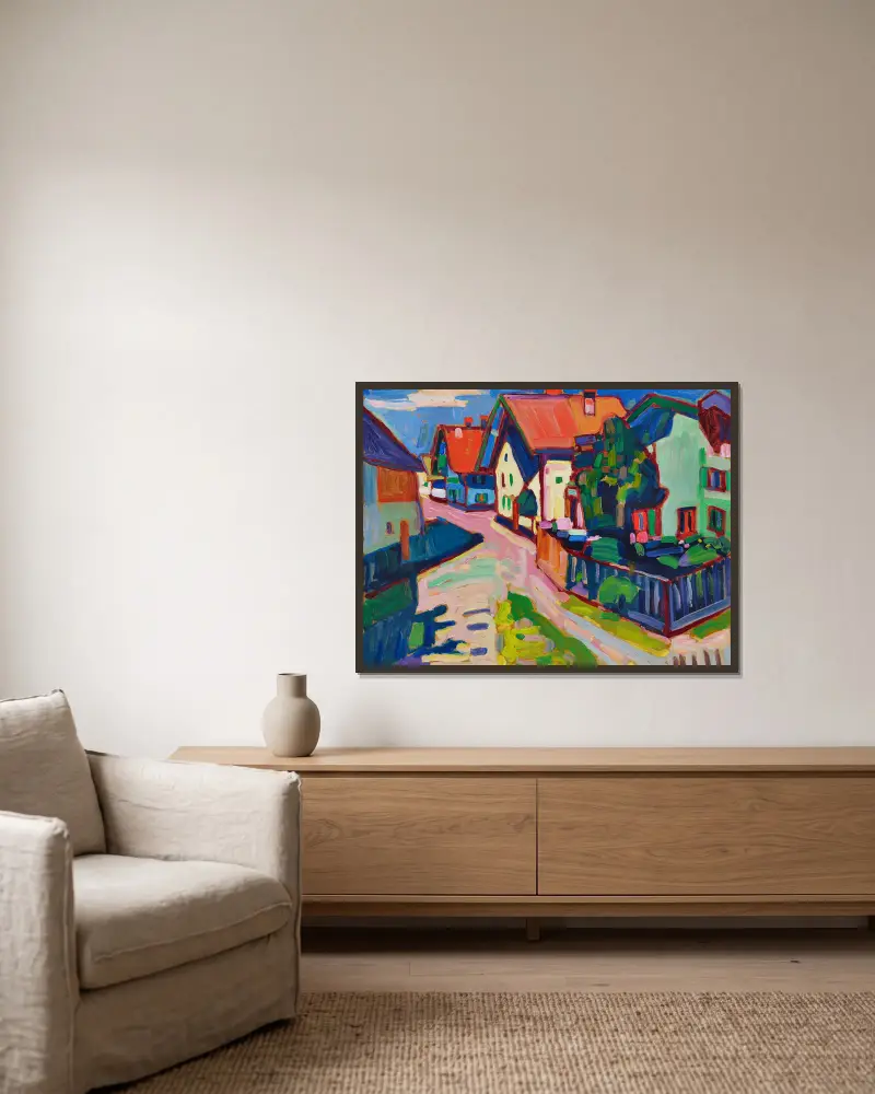 Murnau von Wassily Kandinsky gerahmt an einer Wand
