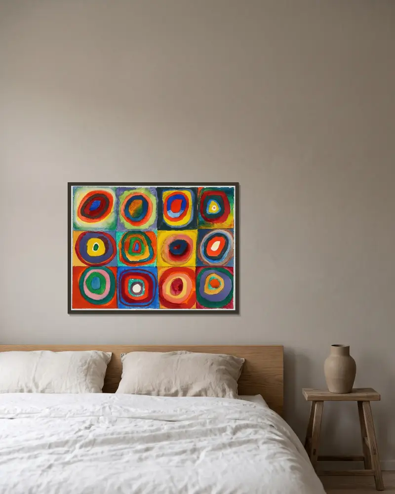 Quadrate mit konzentrischen Ringen av Wassily Kandinsky inramad på en vägg
