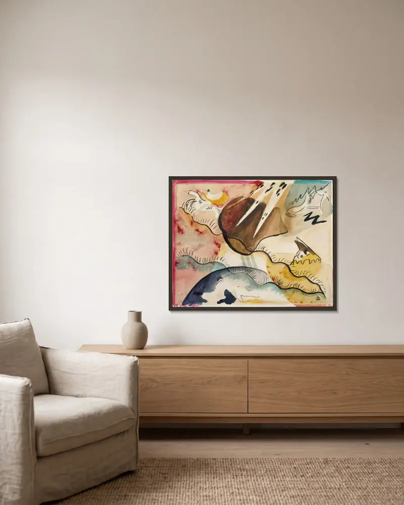 Regenlandschaft von Wassily Kandinsky gerahmt an einer Wand
