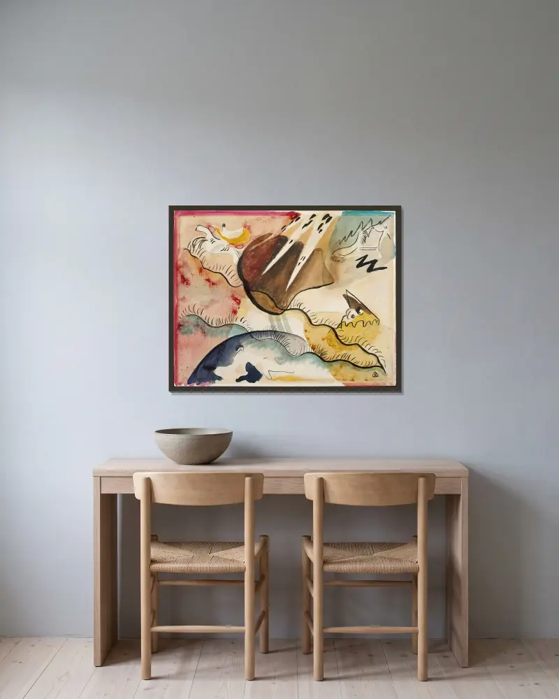 Regenlandschaft von Wassily Kandinsky gerahmt an einer Wand