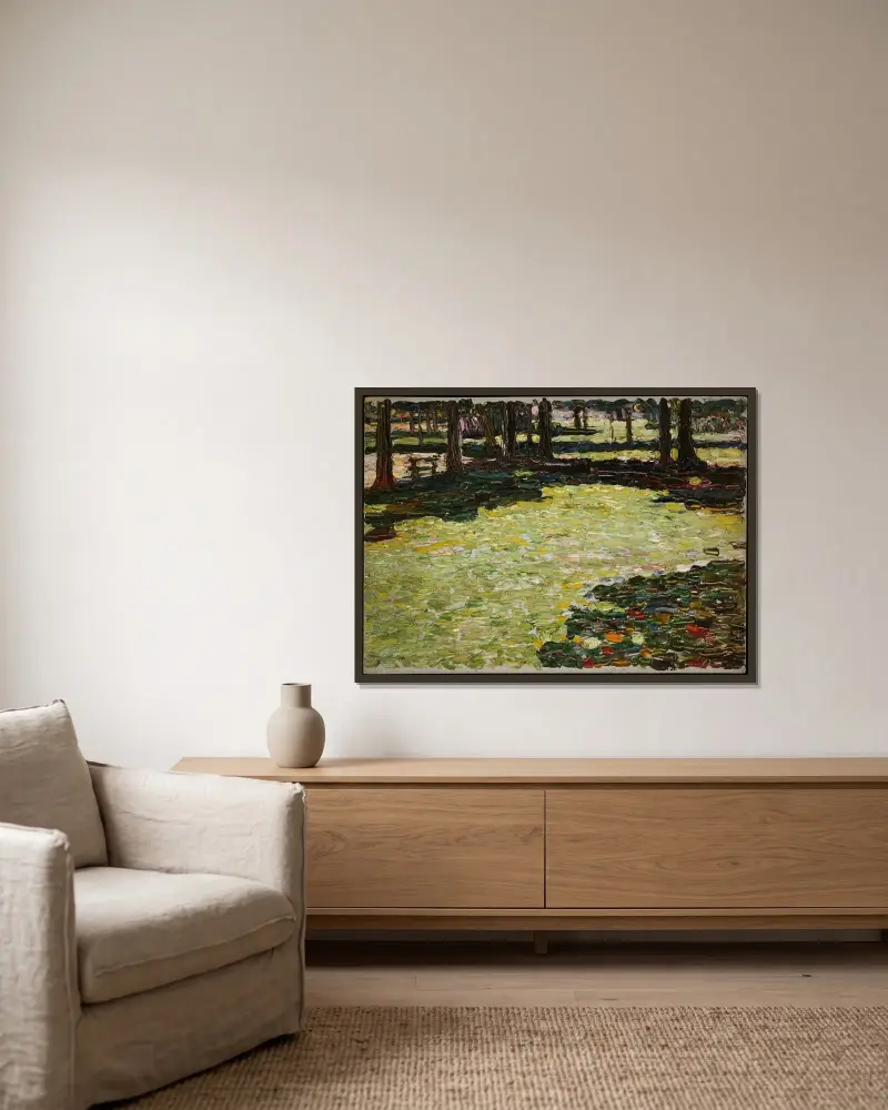 Park v Saint-Cloud, mýtina, Wassily Kandinsky v rámu na stěně