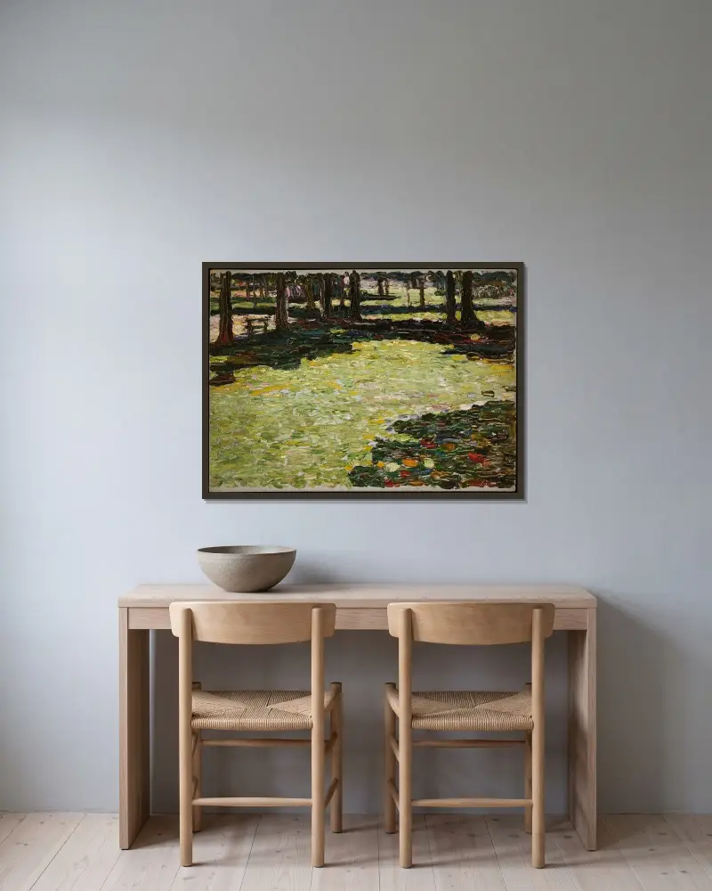 Park v Saint-Cloud, mýtina, Wassily Kandinsky v rámu na stěně