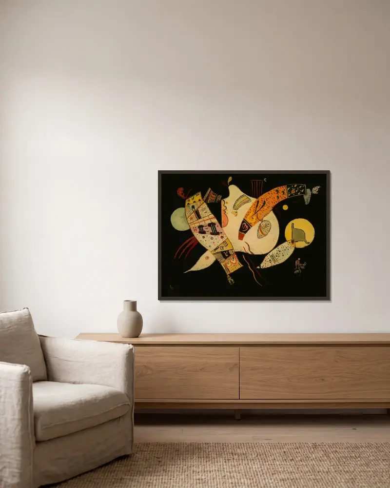 Shapes in Tension av Wassily Kandinsky inramad på en vägg