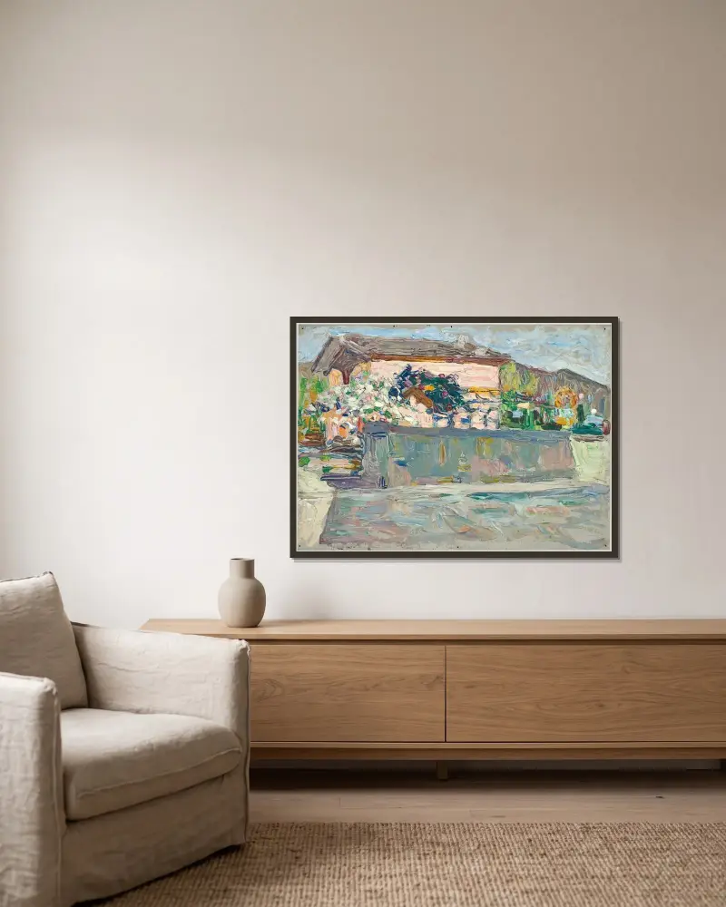 Frühling bei Augsburg von Wassily Kandinsky gerahmt an einer Wand