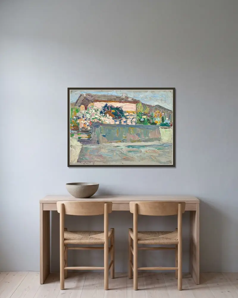 Frühling bei Augsburg von Wassily Kandinsky gerahmt an einer Wand
