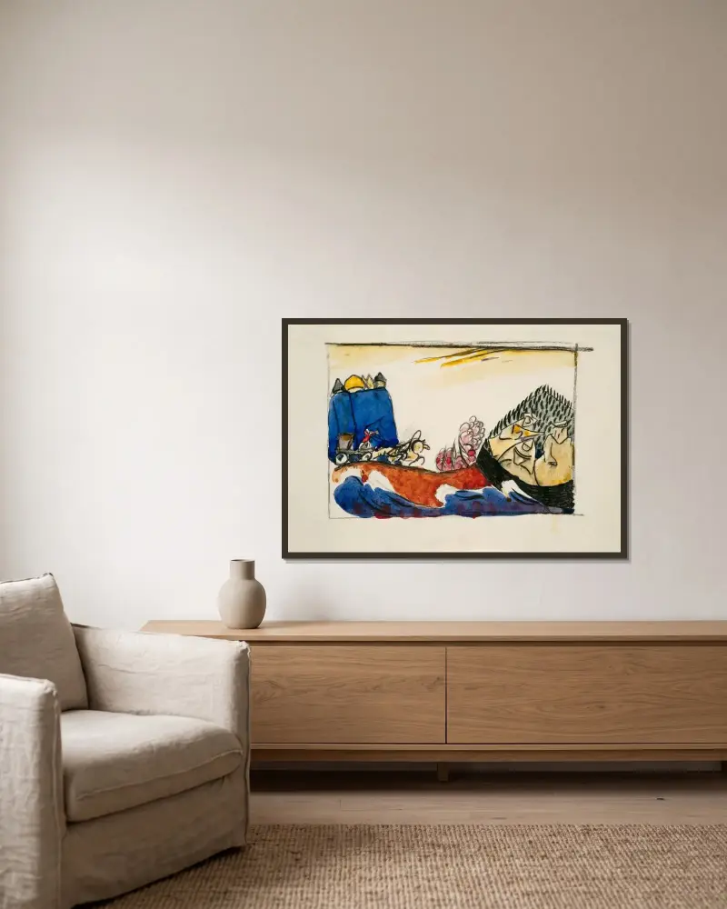 Studie für Bild mit Troika av Wassily Kandinsky inramad på en vägg