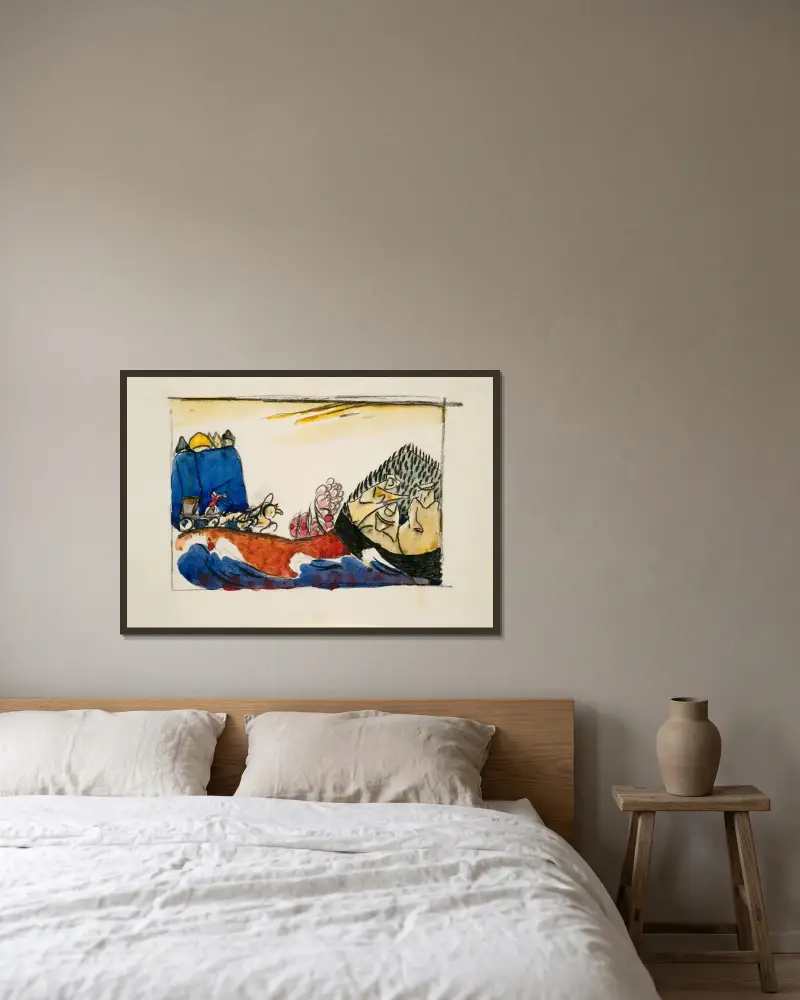 Studie für Bild mit Troika av Wassily Kandinsky inramad på en vägg