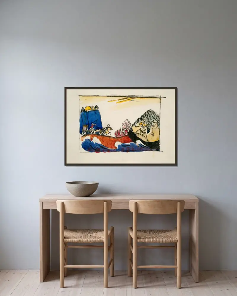 Studie für Bild mit Troika av Wassily Kandinsky inramad på en vägg