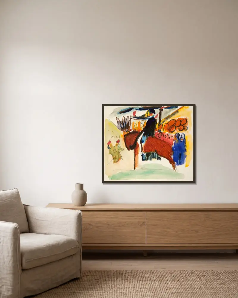 Studie k Impresi IV (Policista), Wassily Kandinsky v rámu na stěně