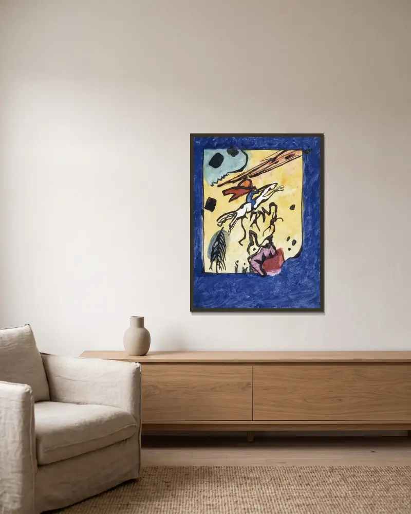 Study for the Cover of Der Blaue Reiter Almanach av Wassily Kandinsky inramad på en vägg