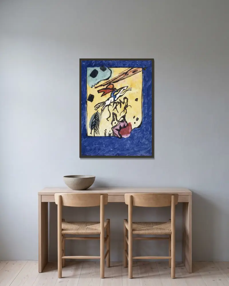 Study for the Cover of Der Blaue Reiter Almanach av Wassily Kandinsky inramad på en vägg