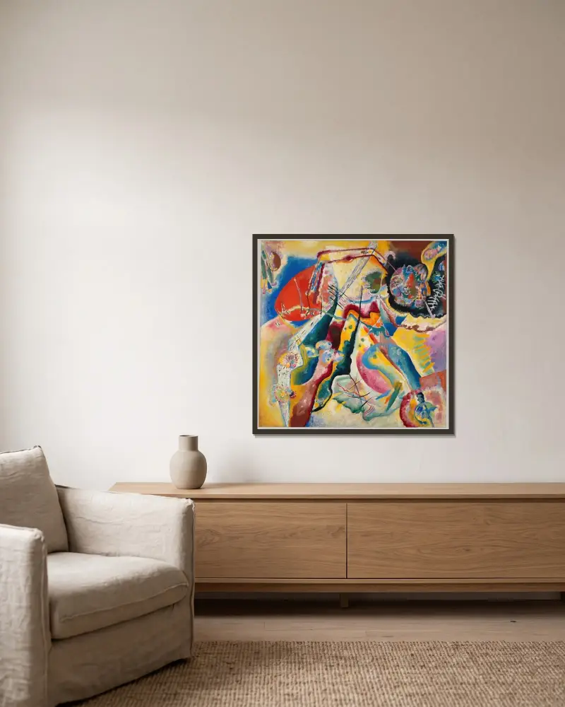 Tableau à la tache rouge av Wassily Kandinsky inramad på en vägg