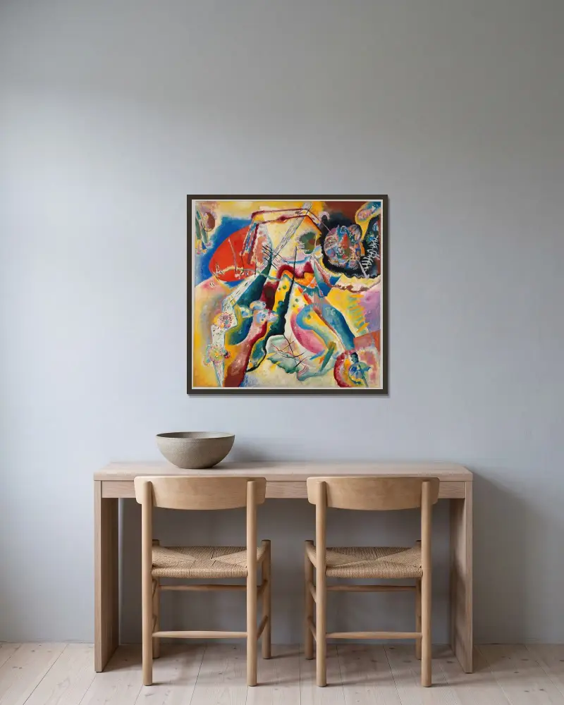 Tableau à la tache rouge av Wassily Kandinsky inramad på en vägg